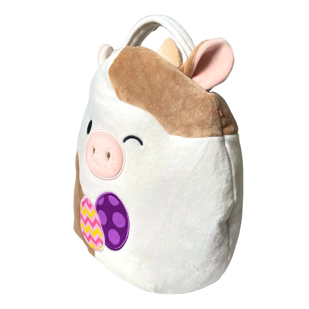 Squishmallow Winking White & Brown Cow Easter Basket, 11.5 inch tall - Picture 3 of 9